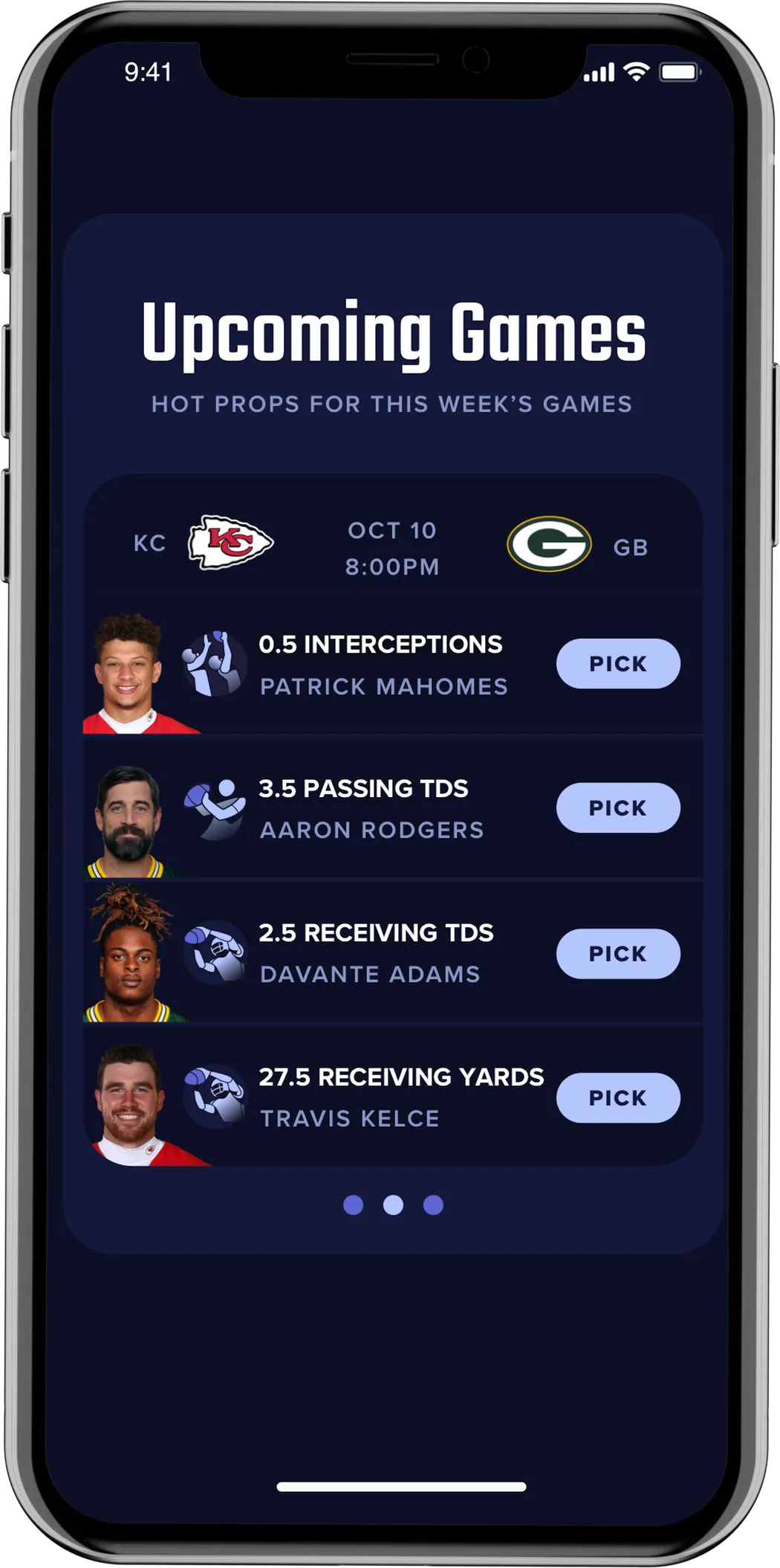 Iphone screen with Hot props for week's games